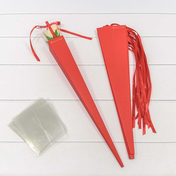 720017/2 Коробка "Ваза для цветов" 6*6*60 "Для одной розы" Красный 1/10 1/500