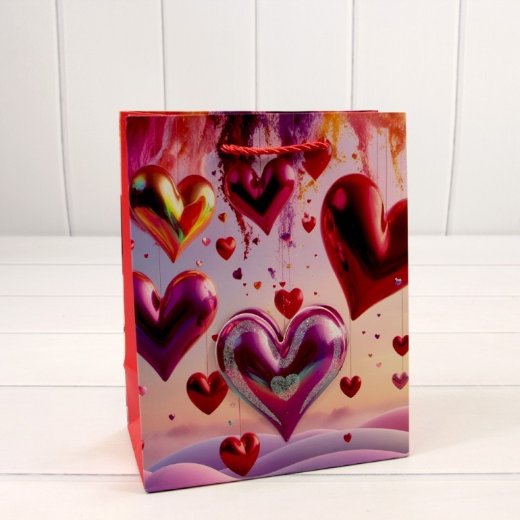 000112E Пакет подарочный с 3D аппликацией "Сердца" (микс 112) 18*23*10 210г 1/20 1/360