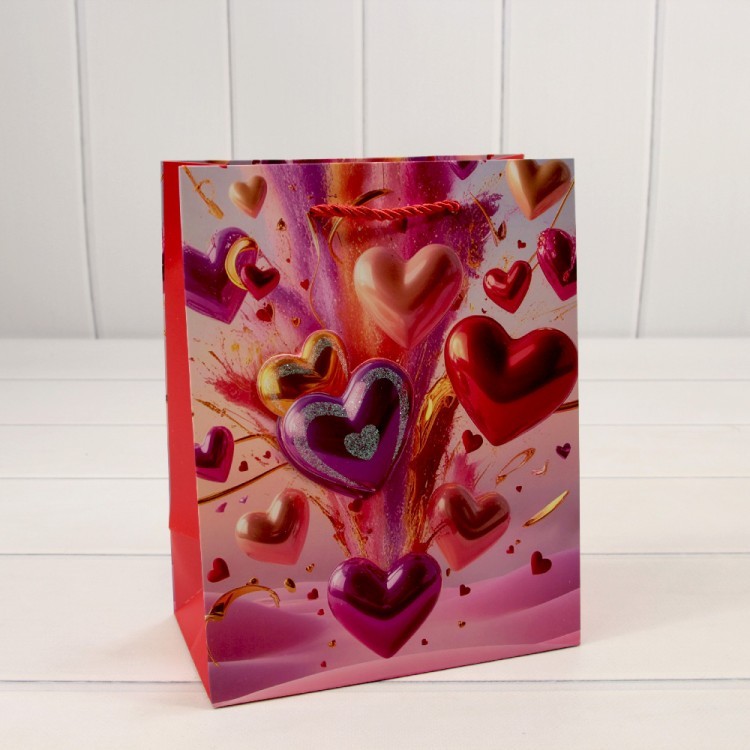 000112E Пакет подарочный с 3D аппликацией "Сердца" (микс 112) 18*23*10 210г 1/20 1/360