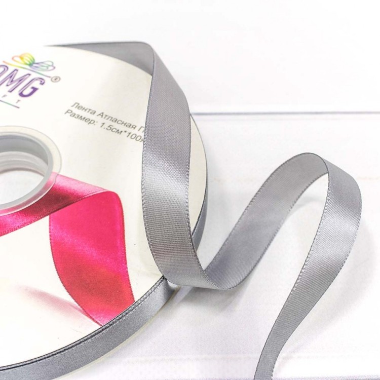 556-15/014 Лента атласная полиэстер класс А светло-серый 1,5см*100ярд 1/18 1/72
