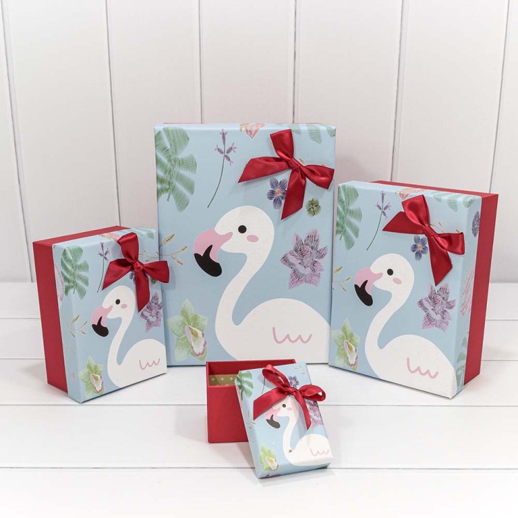 720704/3 Коробки Прямоугольные Набор 1/4 29*21*11,5 "Фламинго на голубом фоне" 1/30