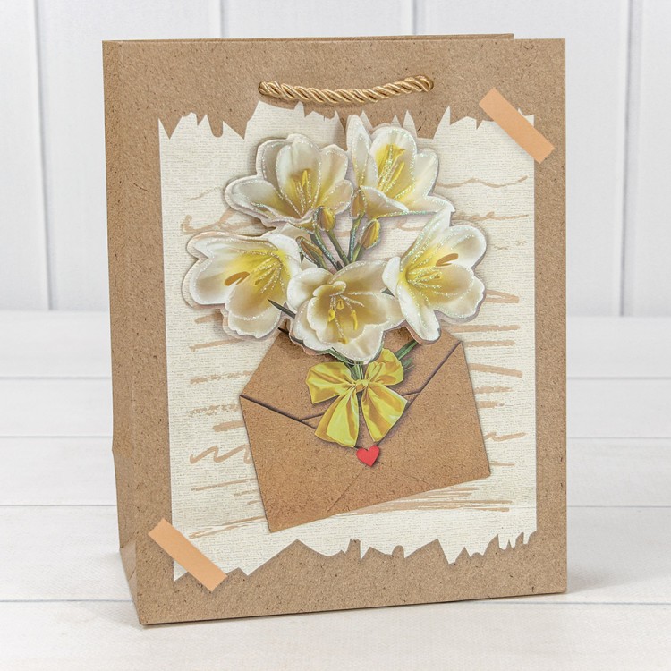 000115E Пакет подарочный с 3D аппликацией "Цветы" (микс115) 18*23*10 210г 1/20 1/80