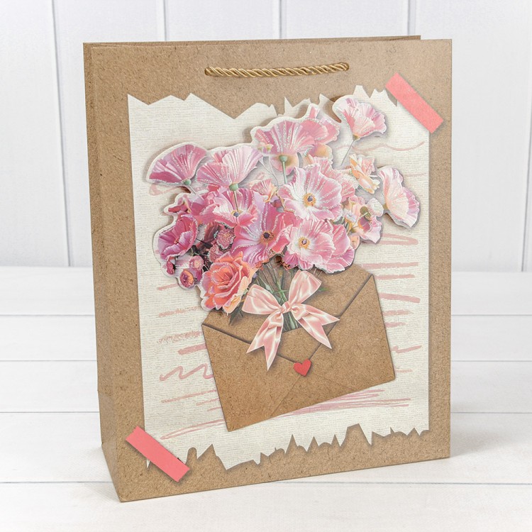 000115C Пакет подарочный с 3D аппликацией "Цветы" (микс115) 26*32*10 210г 1/20 1/80