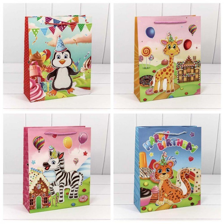 000105C Пакет подарочный с 3D аппликацией "Детский" (микс 2) 26*32*10 1/20 1/240