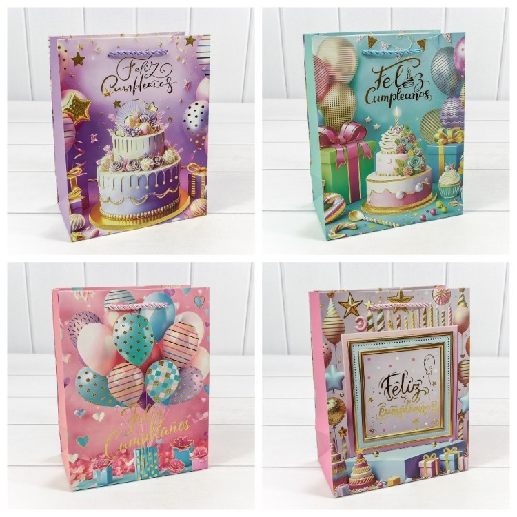 000114E Пакет подарочный с блёстками "Happy Birthday" (микс) 18*23*10 210г 1/20 1/240  