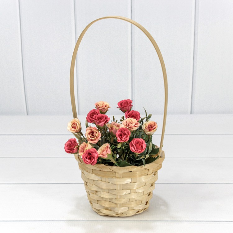 420200/3 Корзина плетёная Круглая 13*9,5/28 с ручкой "Береста" Натуральный 1/120