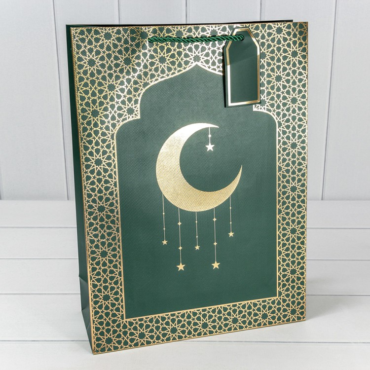 000295A/15 Пакет подарочный с тиснением "Полумесяц" (295) 31*42*12 210г Зелёный 1/20 1/80