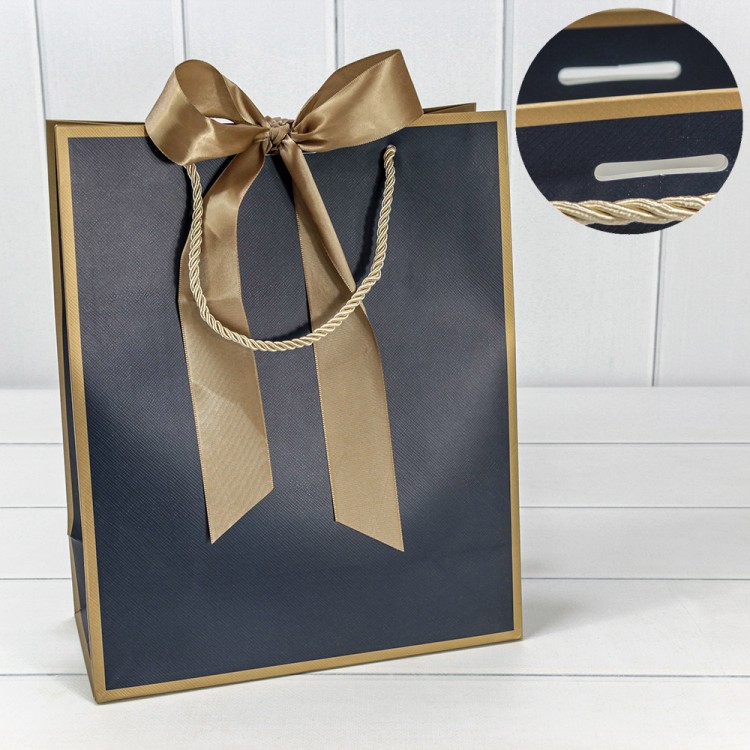 000502C/16 Пакет подарочный с лентой 26*32*12 210г Синий 1/10 1/120