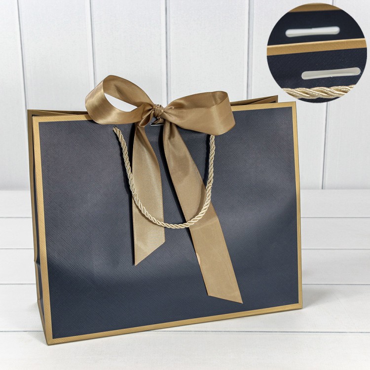 000502CA/16 Пакет подарочный с лентой 32*26*12 210г Синий 1/10 1/120