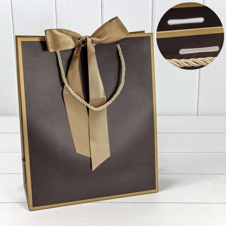 000503C/2 Пакет подарочный с лентой 26*32*12 210г Коричневый 1/10 1/120