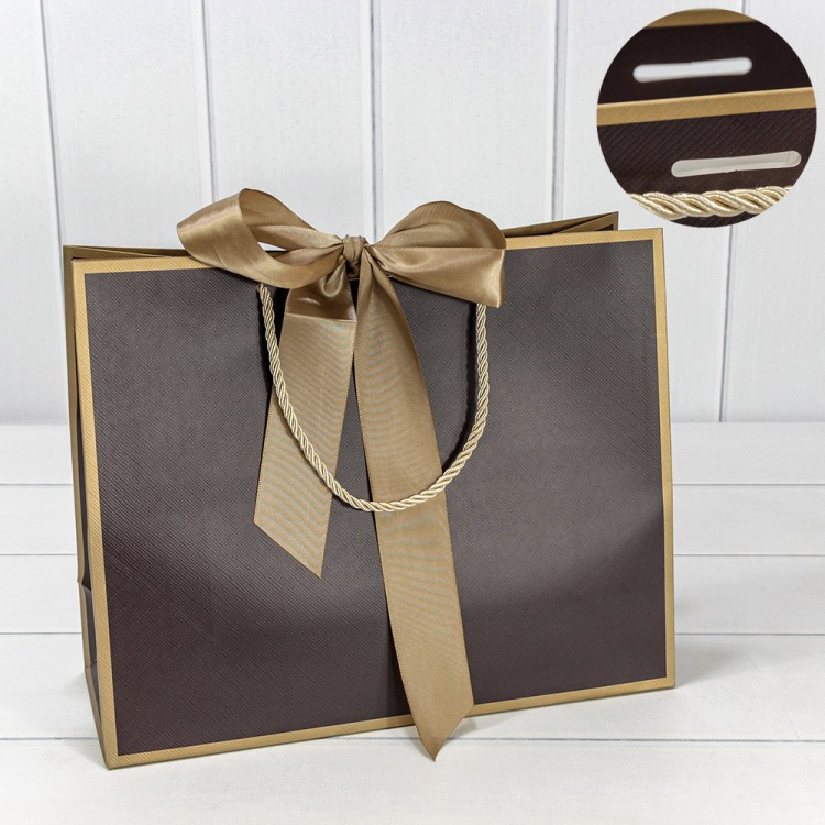 000503CA/2 Пакет подарочный с лентой 32*26*12 210г Коричневый 1/10 1/120