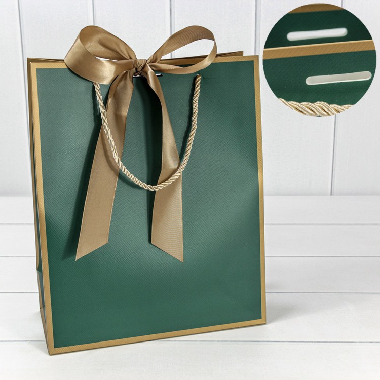 000505C/15 Пакет подарочный с лентой 26*32*12 210г Зелёный 1/10 1/120