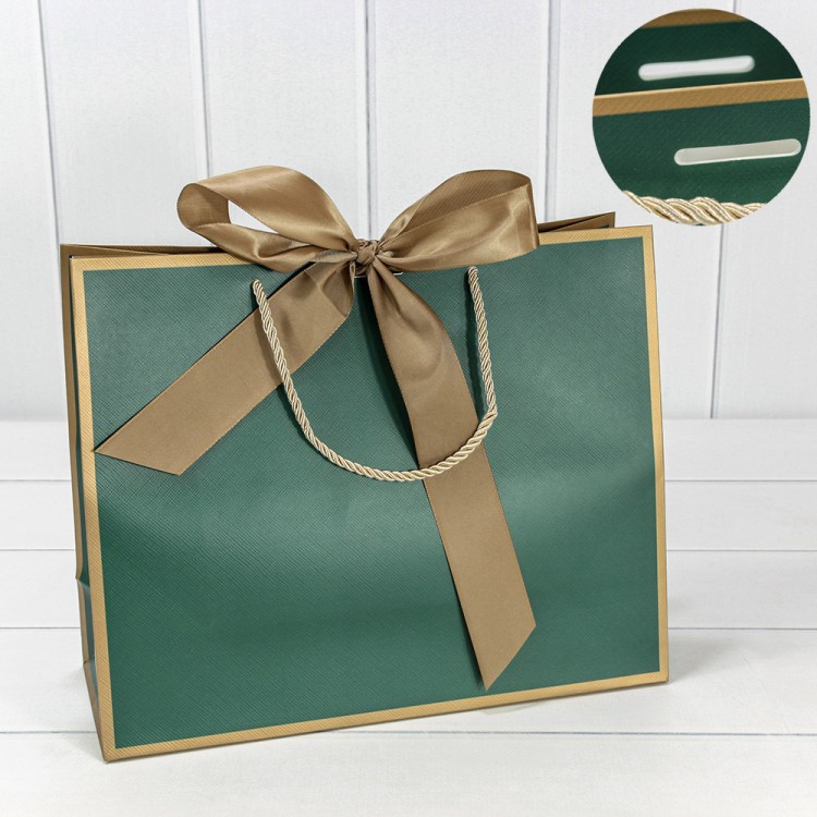 000505CA/15 Пакет подарочный с лентой 32*26*12 210г Зелёный 1/10 1/120