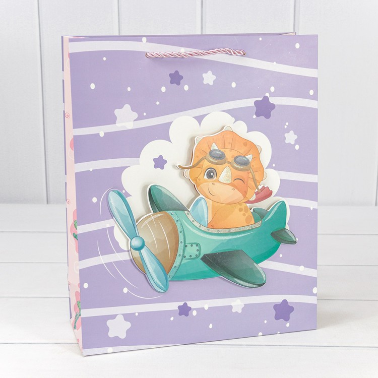 000328C Пакет подарочный с 3D аппликацией "Детский" (микс 328) 26*32*10 210г 1/20 1/240