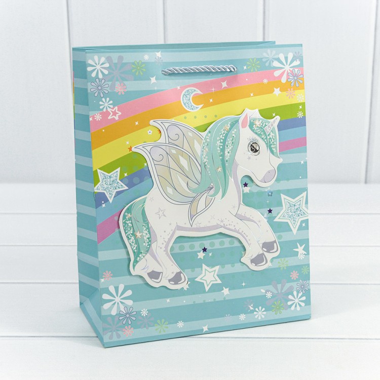 000333E Пакет подарочный с 3D аппликацией "Единороги" (микс) 18*23*10 210г 1/20 1/360