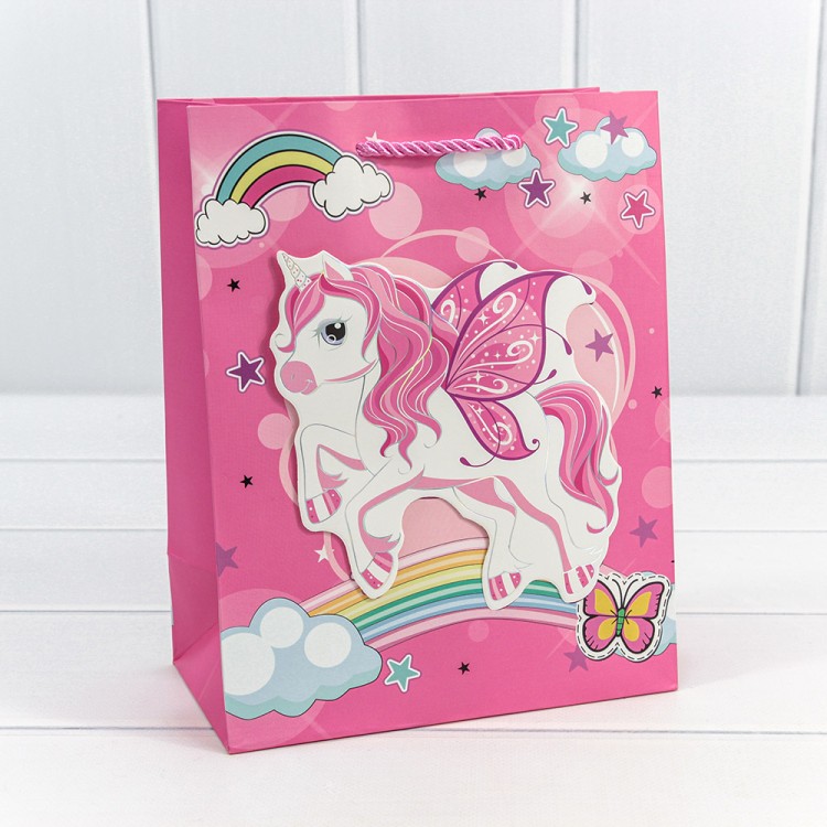 000333E Пакет подарочный с 3D аппликацией "Единороги" (микс) 18*23*10 210г 1/20 1/360