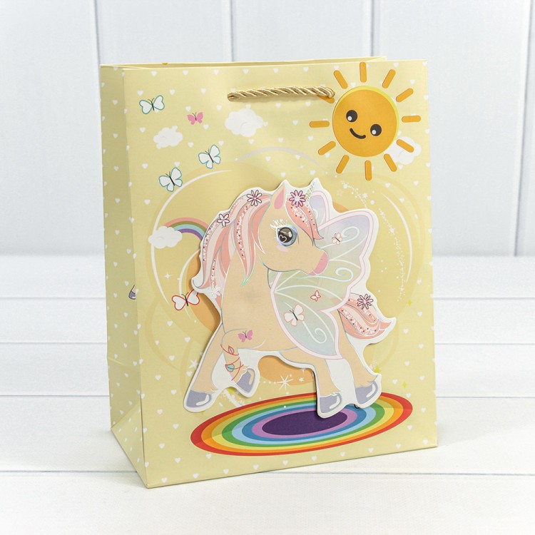 000333E Пакет подарочный с 3D аппликацией "Единороги" (микс) 18*23*10 210г 1/20 1/360