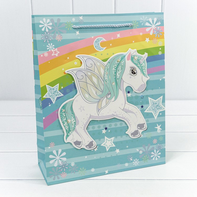 000333C Пакет подарочный с 3D аппликацией "Единороги" (микс) 26*32*10 210г 1/20 1/240