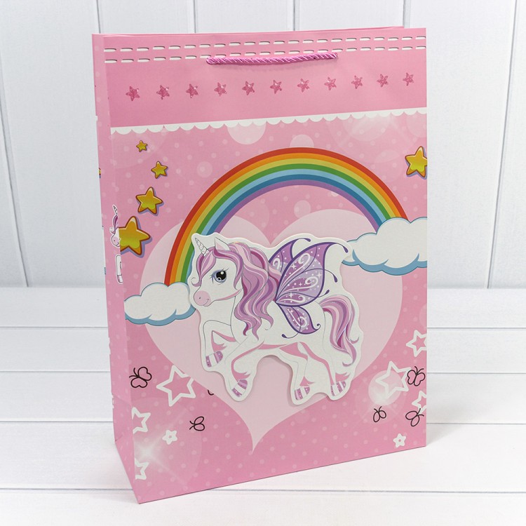 000333A Пакет подарочный с 3D аппликацией "Единороги" (микс) 30*41,5*12 210г 1/20 1/80