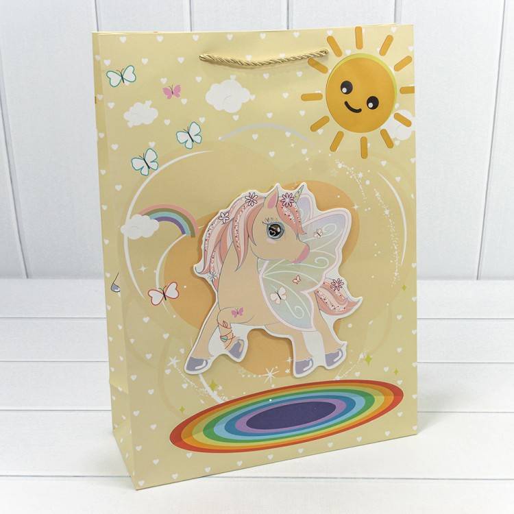 000333A Пакет подарочный с 3D аппликацией "Единороги" (микс) 30*41,5*12 210г 1/20 1/80