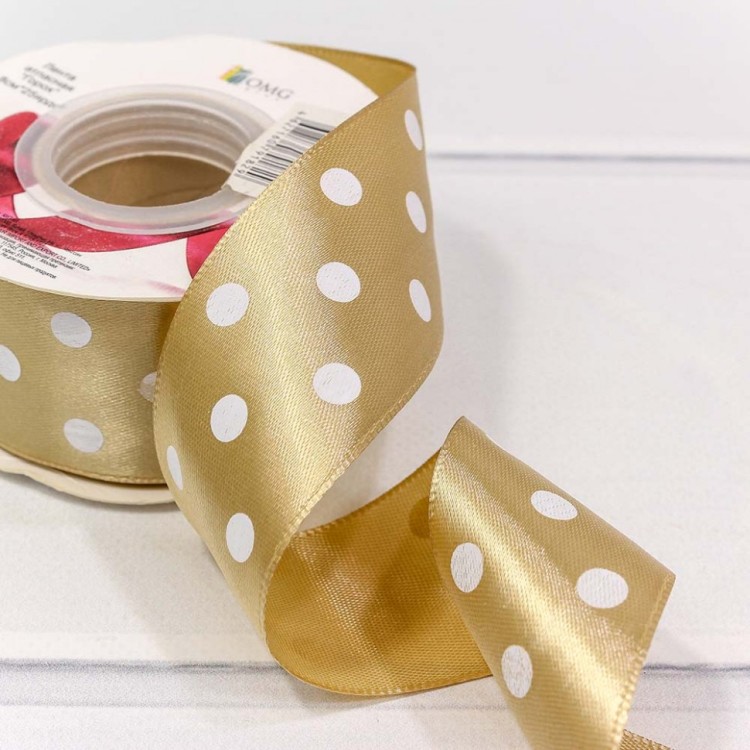 560-38/104 Лента атласная 3,8 см*25 ярдов "Горох" оливково-коричневый 1/6 1/108